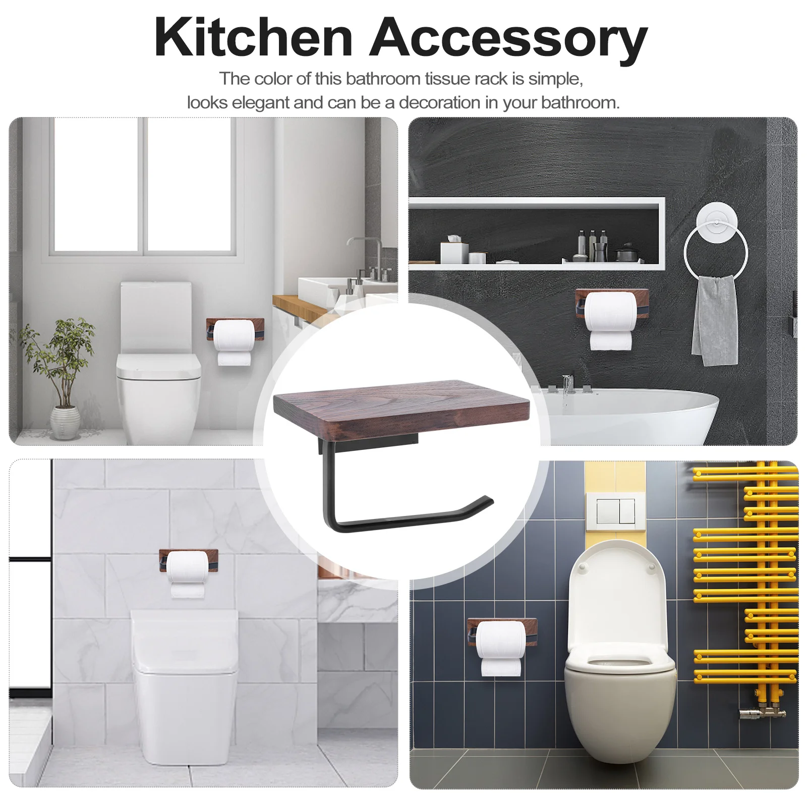 

Wooden Roll Paper Rack High Strength Bathroom Tissue Holder Wall Mount Space Saving Free Punch Paper Organizer