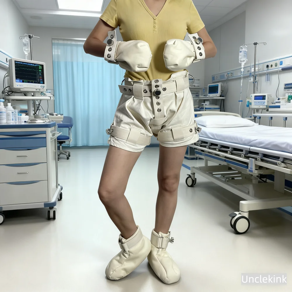 Beige 3pcs Restraint Set Hand Protection Gloves Padded Shoes Medical Patient Care Mitts Prevent Injury for Adult Incontinence