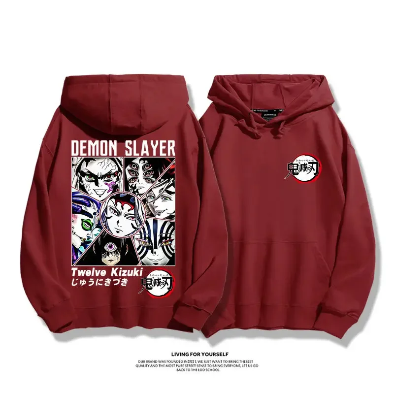 

Demon Slayer Kimetsu No Yaiba Anime Hoodie Men Women 2025 New Twelve Kizuki Print Cotton Pullover Sweatshirt with Kangaroo
