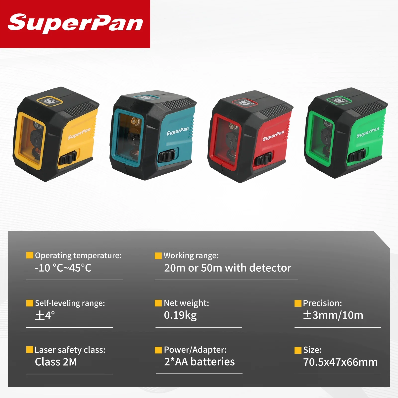 

SuperPan Laser level meter 2-line High precision automatic leveling vertical and horizontal lines green beam laser level