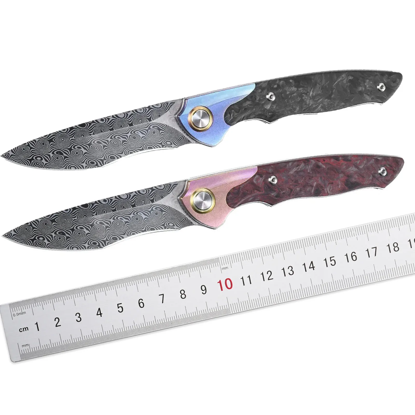 

Sitivien ST243 Pocket Folding Knife Damascus Steel Blade Titanium Carbon Fiber Handle Reversible Clip for Work Camping EDC Tool