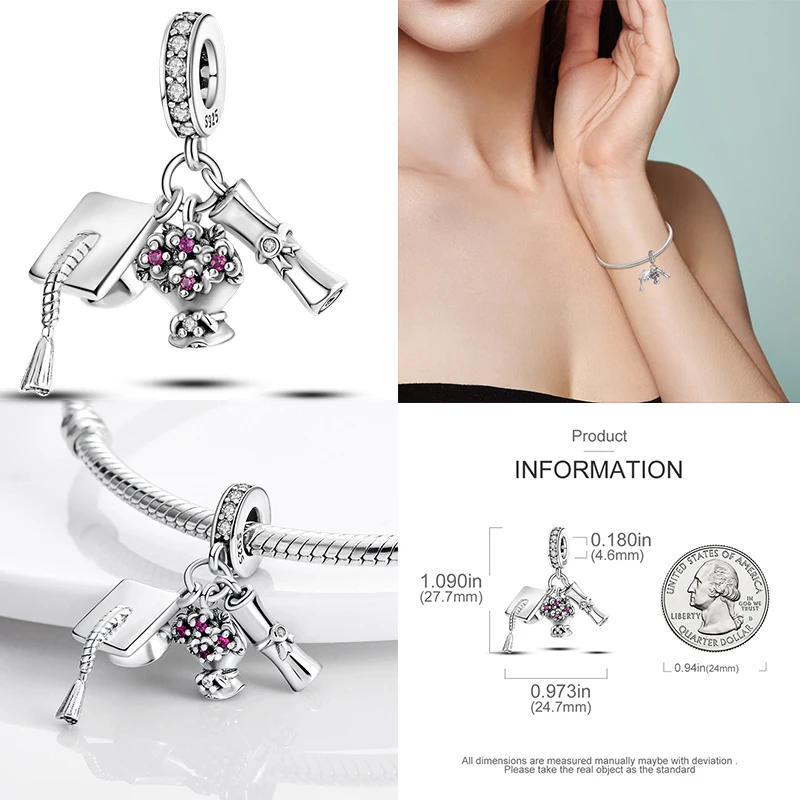 2026 New Hot Sale 925 Sterling Silver Graduation Season Charm Beads Fit Original Brand Bracelet DIY Jewelry Gift Making