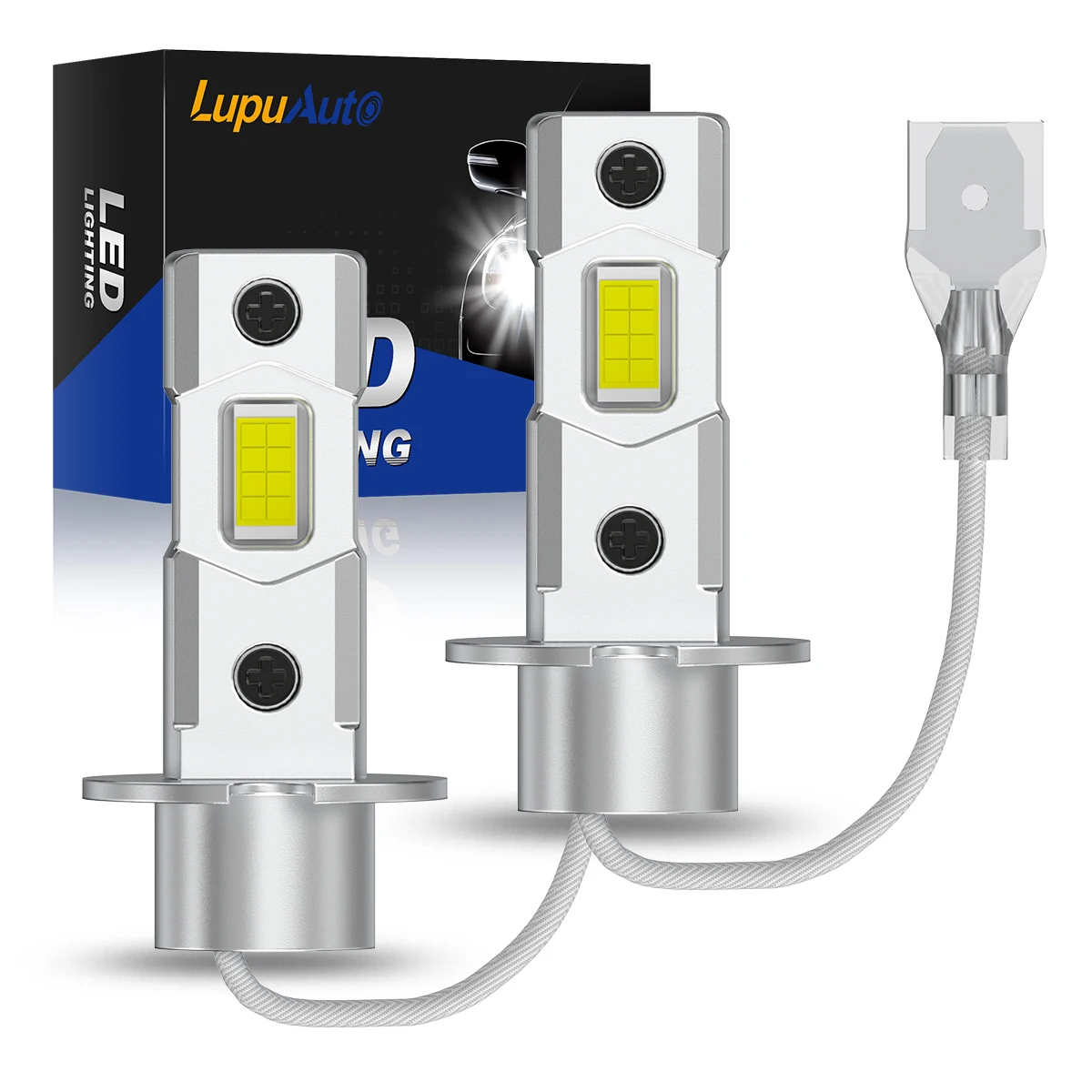 

Lupuauto 2Pcs H3 LED Car Headlight Fog Light Bulb Plug Play Fanless Car Led Lamp Headlight Fog Lights White 24V