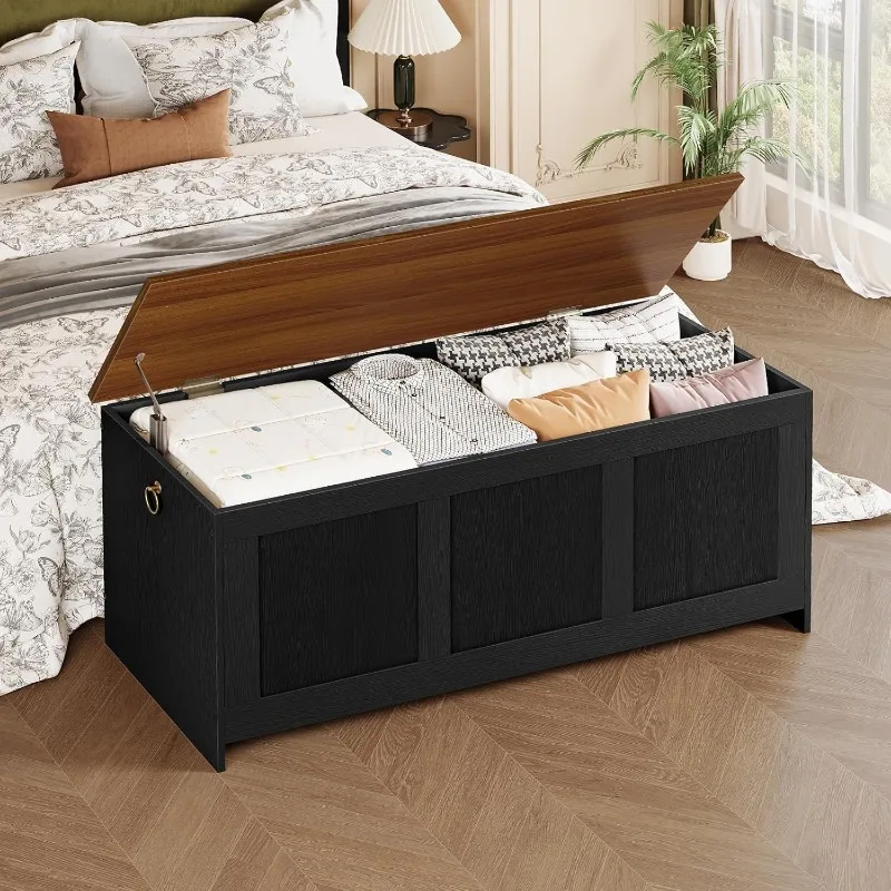 Storage Bench, 43.3" Retro Wooden Storage Chest, Wooden Storage Trunk, Toy Chest with Lift Top, Multifunctional Entryway