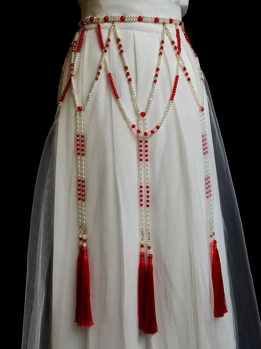 

Длинная цепочка на талию с жемчугом и кисточками, оригинальный аксессуар в стиле династии Тан, китайский ретро-аксессуар для ханьфу, антикварное украшение для талии, цепочка на пояс