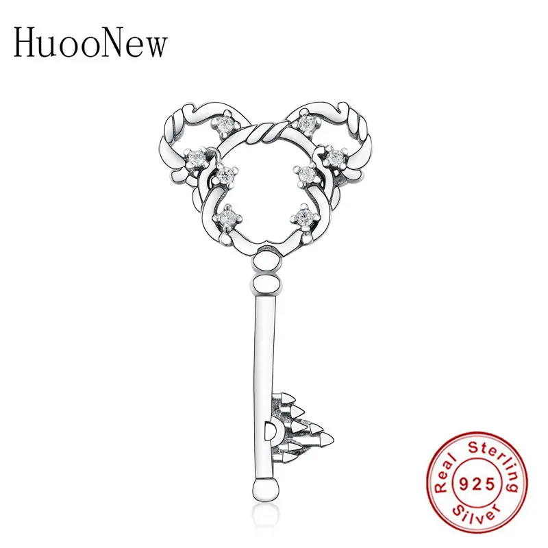 925 Sterling Silver Plant Mickey Shape Key Zirconia Bead Fit Original Brand Charm Bracelet Necklace Making Handmade Berloque