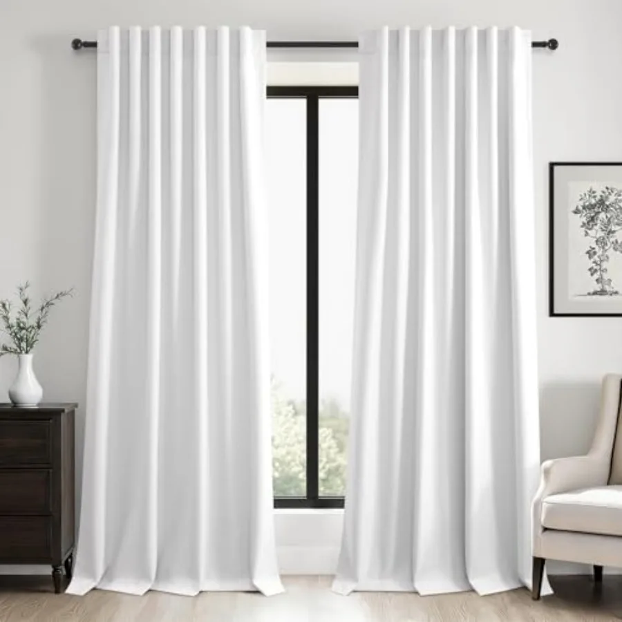 

96 inch long blackout curtains 2 Panels 100% Black out texture Curtains ivory white Window Drapes with Back Tab Rod Pocket Mord