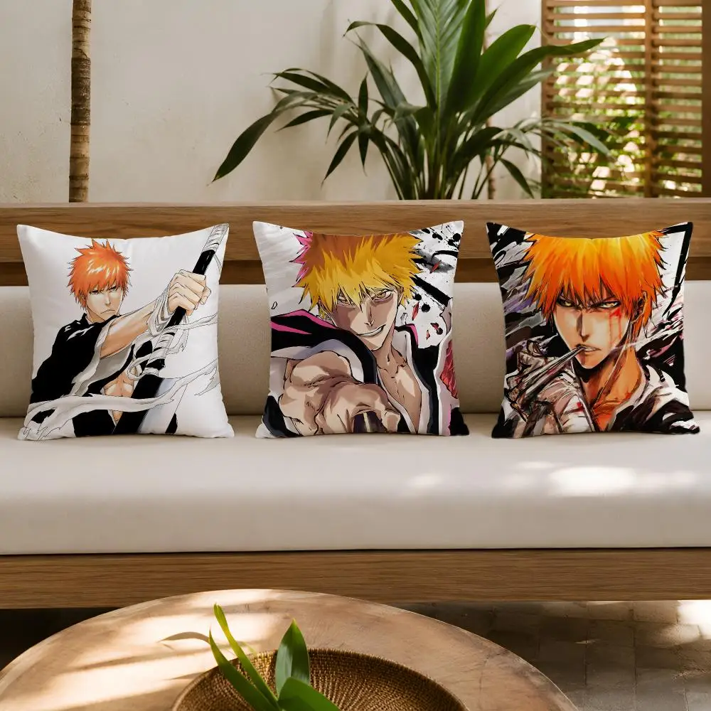 Japanese Anime K-Kurosaki Ichigo Cushion Cover Wrinkle-Resistant Short Plush Cushion Covers Breathable Machine-Washable