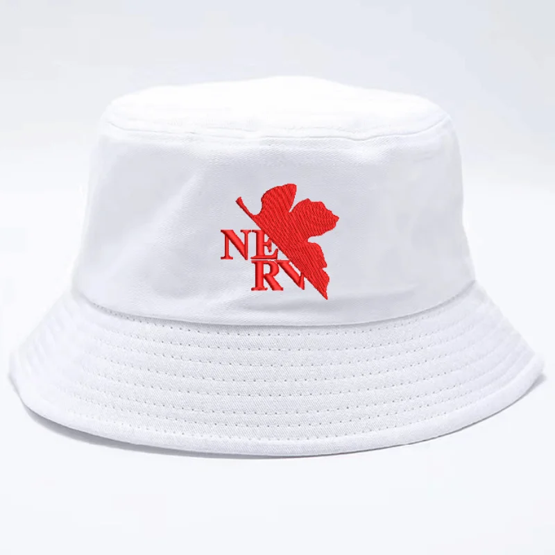 EVANGELION NERV Bordado Verão Balde Chapéu Mulheres Viagem Protetor Solar Chapéu Homens Pesca Boné de Skate Anime Cor Sólida Boné de Praia