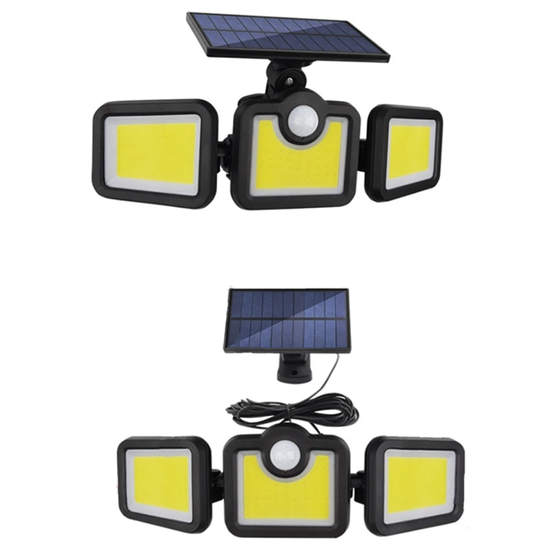 Solar LED Light Outdoor 3 Head Motion Sensor Remote Control Lamp Wide Angle Illumination Wall Lamp