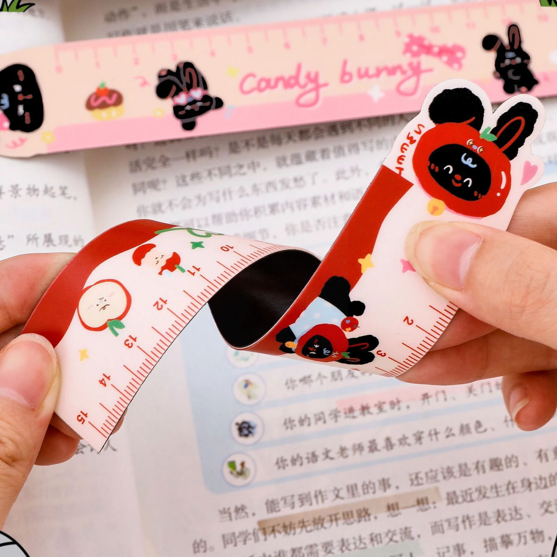12 Pcs Ins Rabbit Magnetic Bookmark Rulers Student Cute Shaped Painting Ruler Creative Cartoon Stationery Bookmark