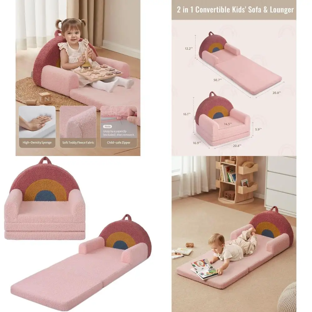 

Convertible Toddler Sofa: 2-Way Cushy Seat & Lounger for Kids, Perfect for Playtime & Reading, Ideal Birthday Present, Pink Rain