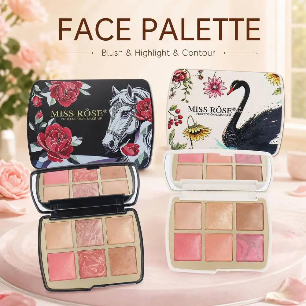 6 Color Face Palette Blush Highlighter Bronzer Contour Powder Baked Marble Glow Cheek Shimmer Brighten Cosmetics With Mirror