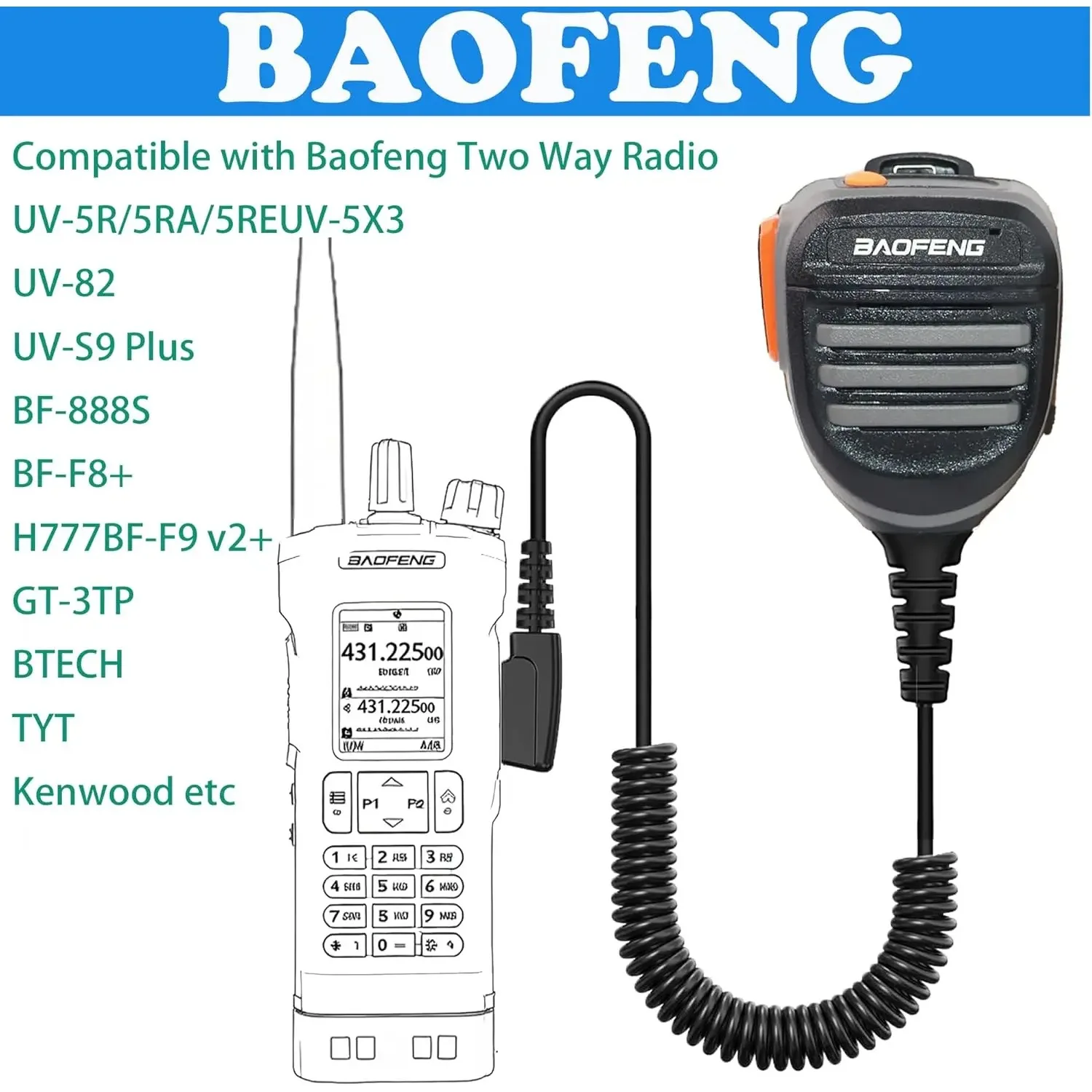 BAOFENG Microphones Heavy Duty Walkie Talkie Speaker Mic, Noise Reduction Remote Shoulder Microphone