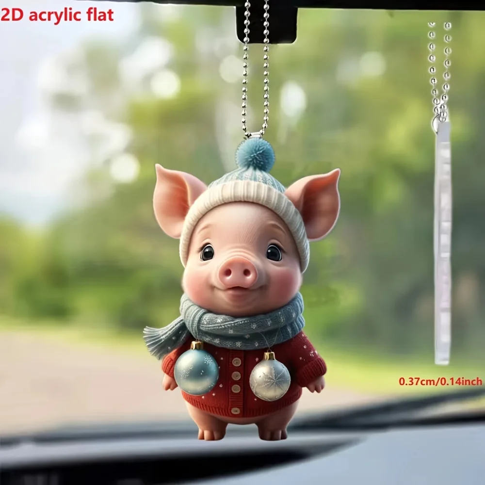 Świąteczna świnia akrylowa zawieszka wszechstronny urok śliczny brelok ze świnkiem do lusterka samochodowego, plecaków, domu, bożego narodzenia, świątecznej imprezy, prezentów i dekoracji