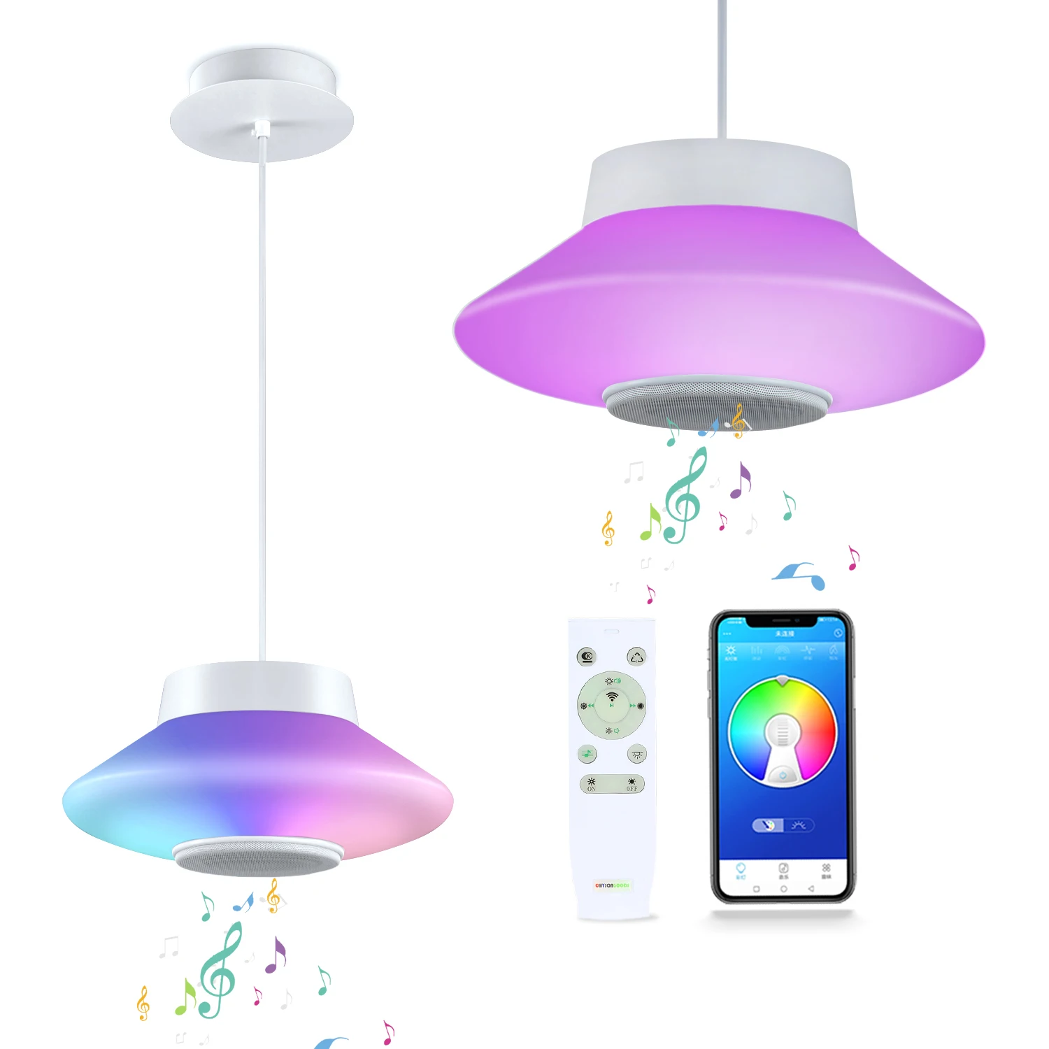 Modern LED Pendant Ceiling Light With Bluetooth Speaker Dimmable App Remote Control Hanging Lamp For Dining Room Kitchen Island