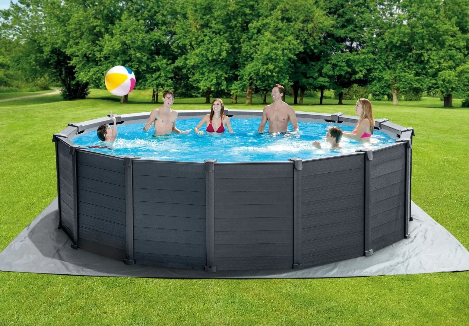 2021 INTEX 26384 15FT8IN X 49IN GRAPHITE GRAY PANEL POOL SET