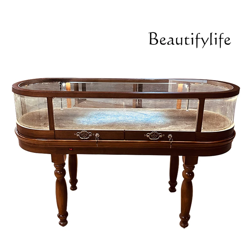 

European Solid Wood Medieval Jewelry Display Cabinet Exhibition Glass Figure Model Display Nakajima