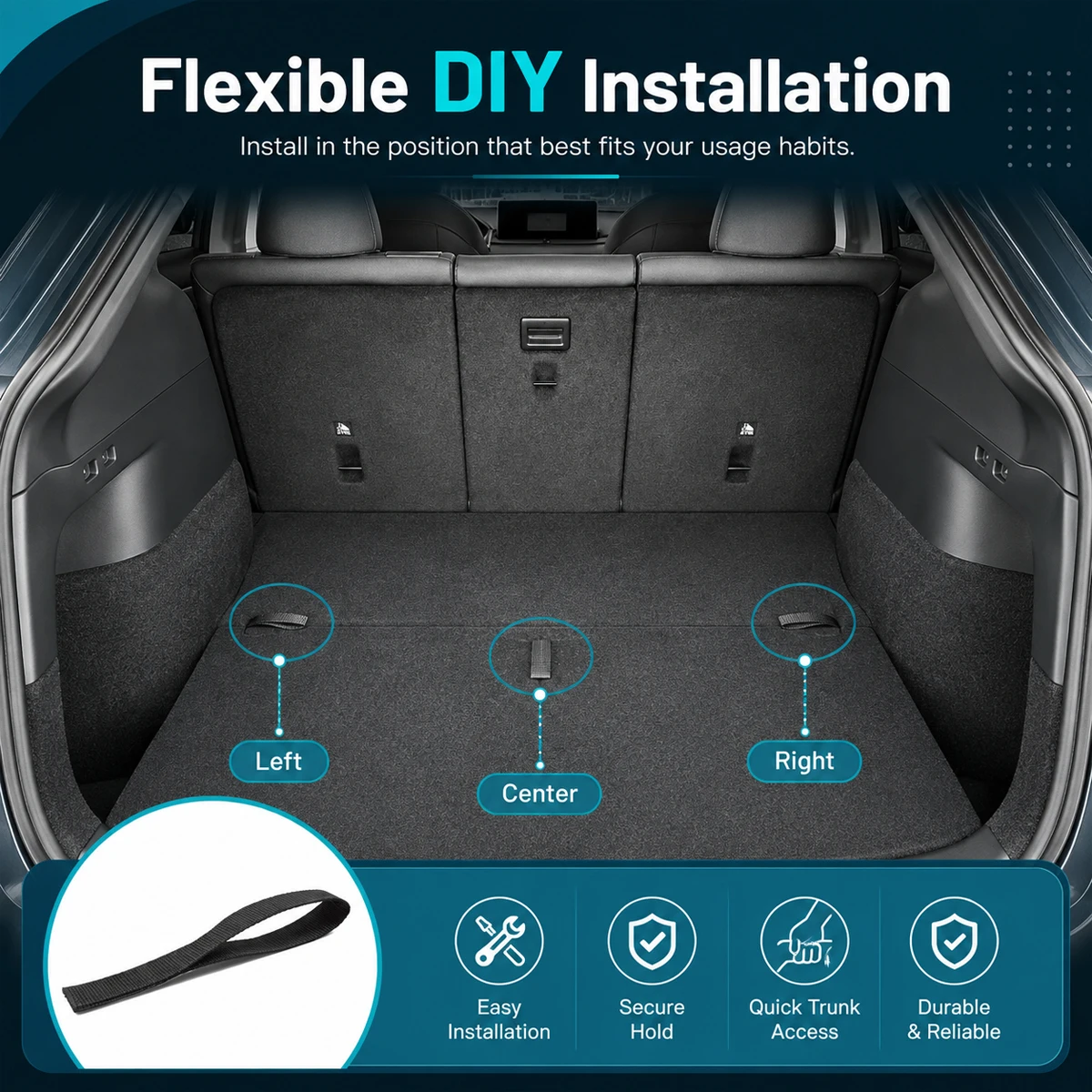LANKE Rear Cargo Floor Pull Handle for Tesla Model Y 2021-Present Woven Nylon Trunk Lift Strap Easy DIY Installation Car parts