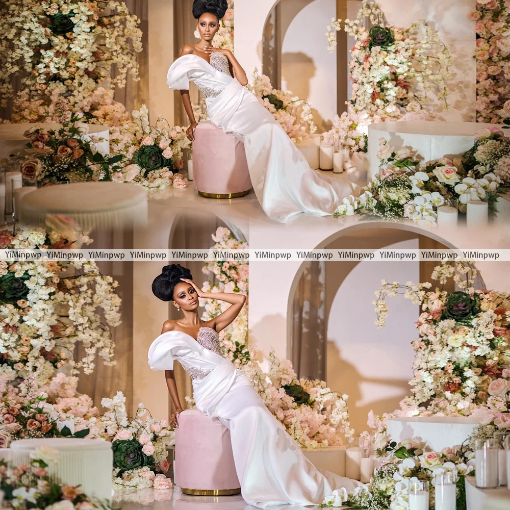 아프리카 인어 웨딩 드레스 럭셔리 2025 원 숄더 코르셋 스윕 트레인 크리스탈 로브 드 마리에 2025 신부 가운 맞춤형