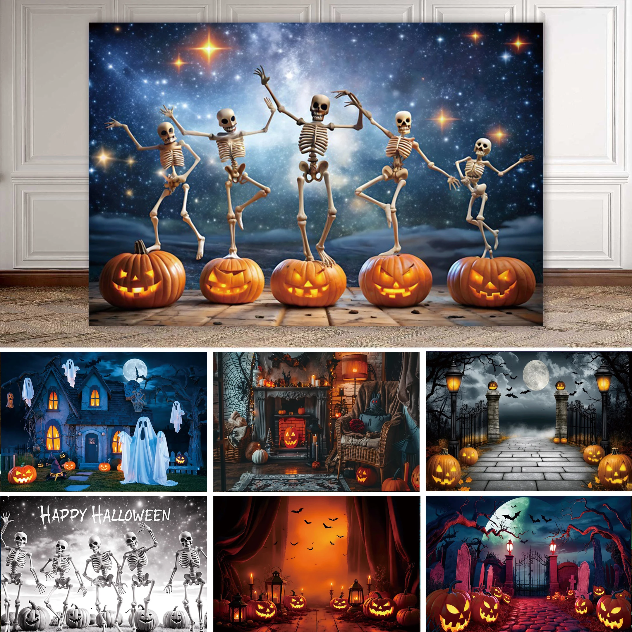 

Halloween Zombie Backdrop Full Moon Night Graveyard Bat Skeleton Photography Background Kids Scary Party Decoration Photo Booth