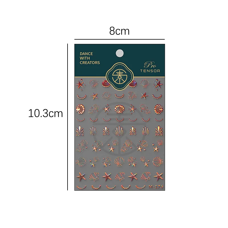 Shiny Laser Shell Decorative Nail Accessories, 3D Starfish Moon Star Nail Art Stickers Self-Adhesive Manicure Decals
