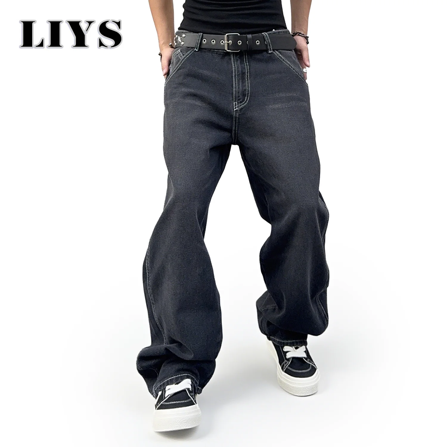 Autumn Men's Black Baggy Street straight-Leg Jeans Winter New Casual Loose Wide Leg Denim Pants Daily Versatile Men's Pants