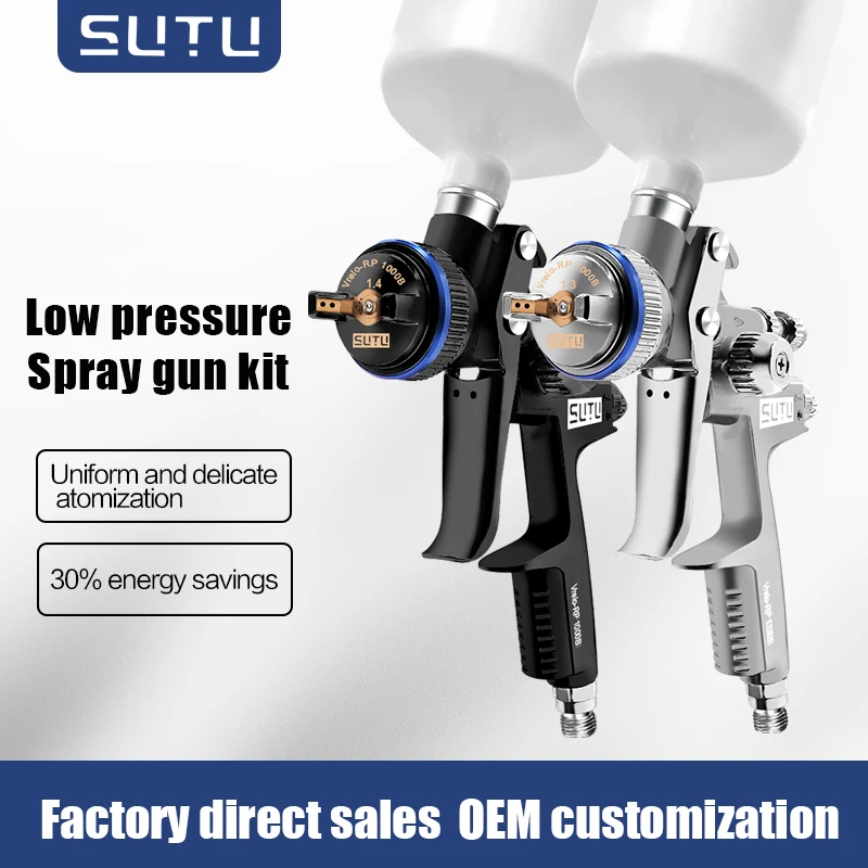 SUTU 1000 Double Gun Set, black and silver 1.3 and 1.4 caliber, suitable for high atomization in automotive painting