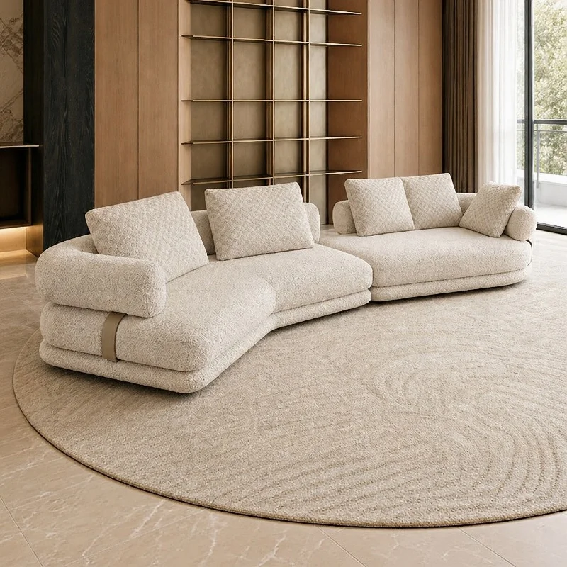 Designer Italian Fabric Sofa Curved L-Shaped Straight Sectional Large Penthouse Living Room Modern Minimalist Home Couch