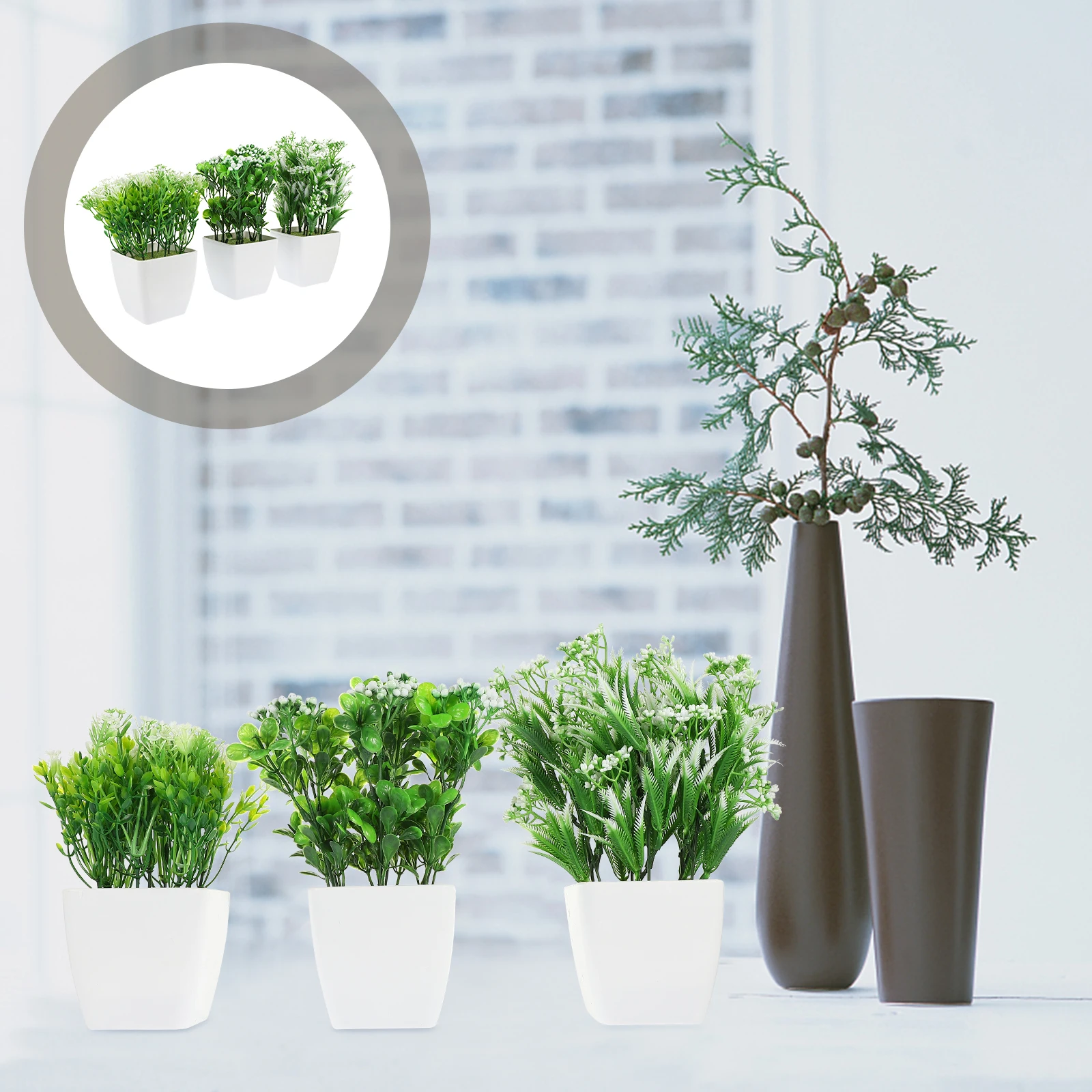 

Simulated Potted Plant Artificial Bonsai Decor Fake Green Plants Indoor Desktop Adornment StatuePlant Home Garden Office Kitchen