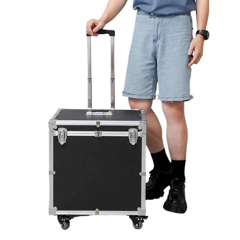 Pull Rod Toolbox Aluminum Alloy Multi-layer Toolbox with Wheels Multifunctional Portable Tool Case Safe Hard Case Storage Box