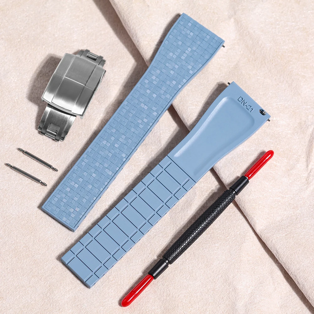 Denique regalo de Navidad mosaico CTS correa 20mm 22mm hebilla de cierre de resorte de liberación rápida negro rojo verde buzo FKM correas de reloj de goma