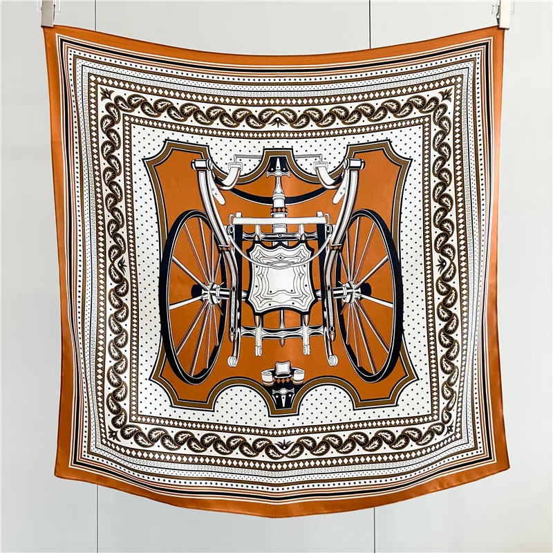 

Silk Scarf 90CM Women Square Bandana Luxury Designer Neck Scarves Foulards Femme Headbands 90cm Women Neck Head Shawls Les Roues
