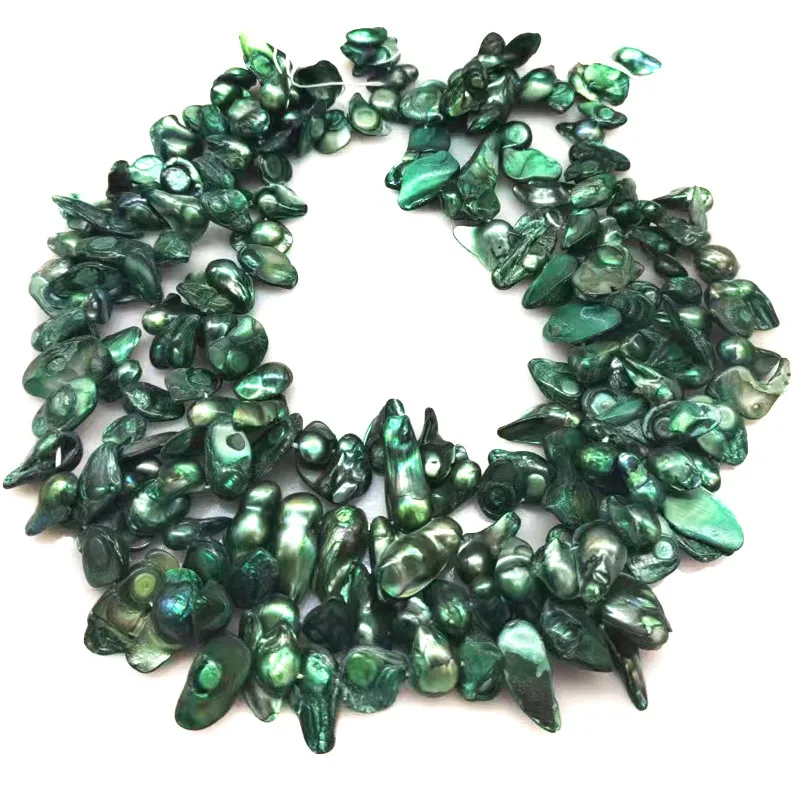 16 inches 11-13mm Dark Green Natural Fresh Water Blister Pearls Loose Strand