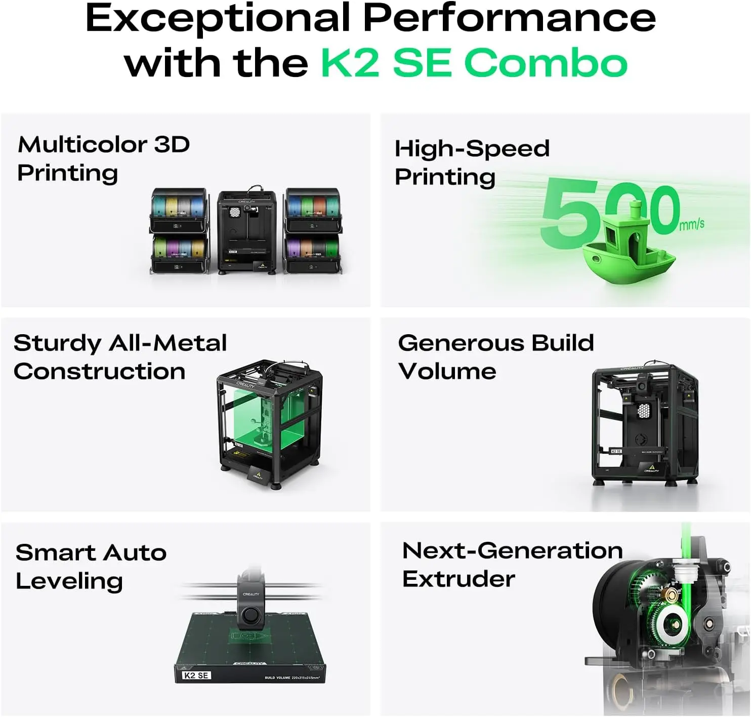 Creality K2 SE FDM 3D Printer 500mm/s High‑Speed Core‑XY Smart Auto Leveling Direct Drive Quick‑Swap Nozzle 220×215×245mm