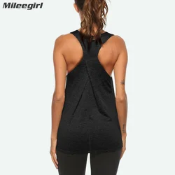 Mileegirl Camicia da yoga senza maniche da donna Canotta da yoga traspirante Canotta sportiva da corsa Palestra Crop Top Camicia da allenamento fitness