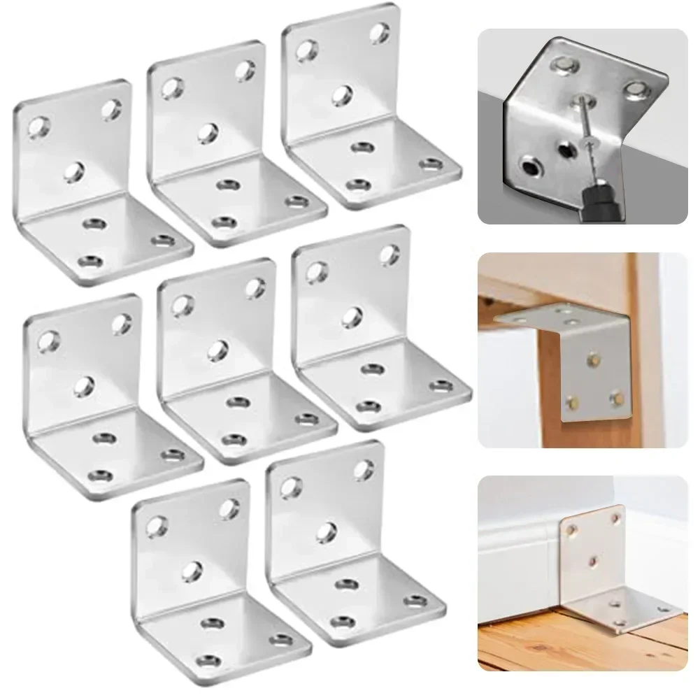 Stainless Steel Corner Connectors 90 Degree Heavy Duty Rustproof Angle Brackets for Industrial Shelves Cabinets Pack of 8