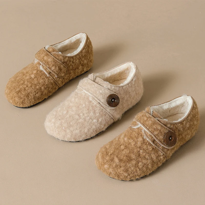 Soft Winter Fur Shoes Women Loafers Warm Plush Flat  Fashion Brand Ladies Shoes Beige Yellow Plus Size 42 D772