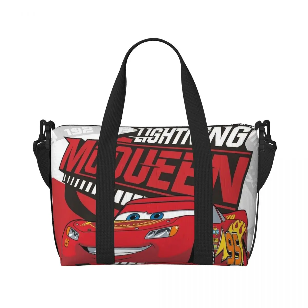 Custom Lightning Mcqueen Beach Tote Bag for Women Cars Large Compartment Gym Beach Travel Bags