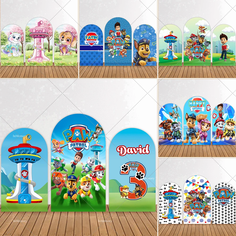 Paw Patrol Theme Arch Backdrop Cover For Kids Birthday Party Decoration Baby Shower Arched Backgrounds 2-sided Party Supplies