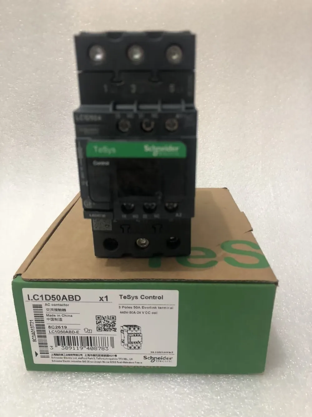 LC1D50ABD contactor - 3P(3 NO) - AC-3 - 440 V 50 A - 24 V DC standard coil