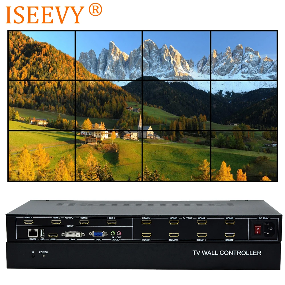 ISEEVY-12 Channel Video Wall Controller, processador de parede com controle RS232 para 12 TV Splicing, 3x4, 4x2, 2x6, 6x2, 2x5, 5x2