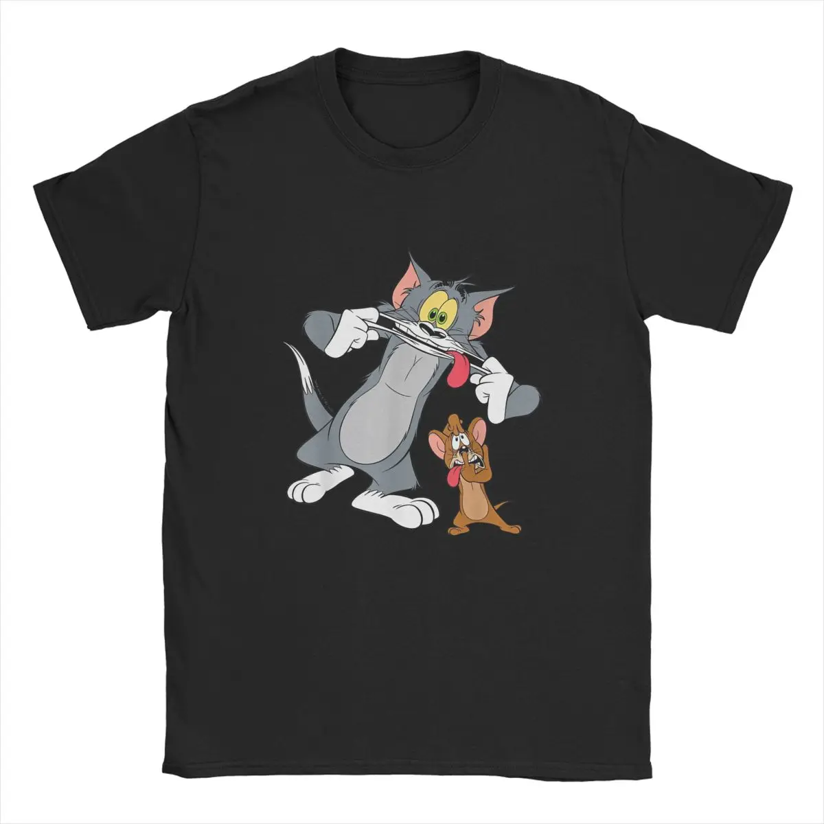 Men's T-Shirt Tom And Jerry Funny Faces Humor Cotton Tees Short Sleeve Cat Mouse T Shirt Crew Neck Clothing Plus Size