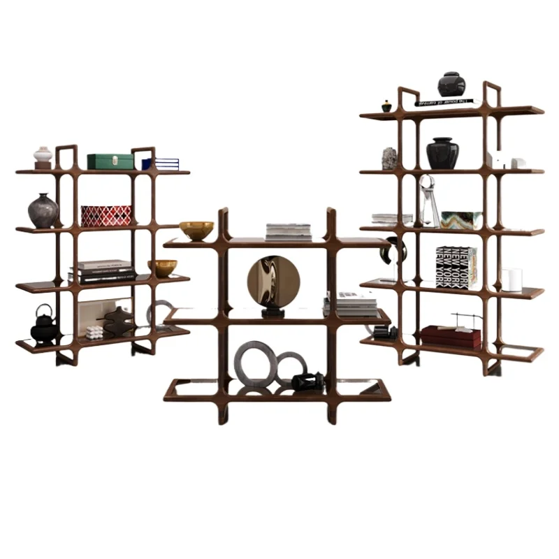 

North American black walnut shelf bookshelf floor-to-ceiling solid wood storage living room partition storage rack multi-layer d