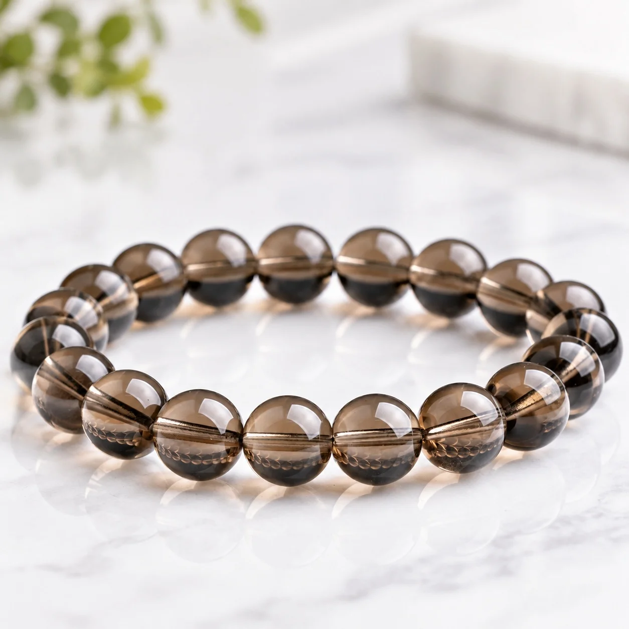 Hand-Strung Beads Bracelet Smoky Quartz Beads Natural Brown Crystal Color Unisex Employee Gift