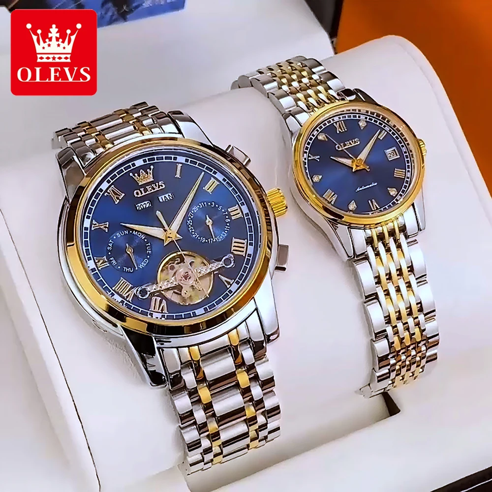 OLEVS Couple Watches Luxury Fashion Waterproof Original Automatic Mechanical Wristwatch for Man Luminous Date Self-winding New