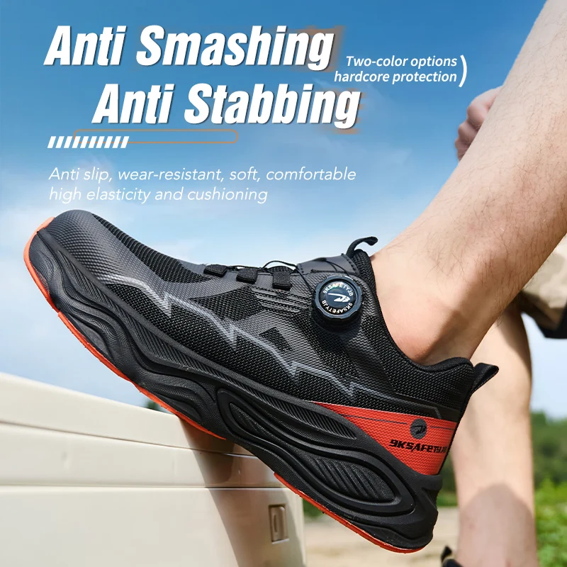 Rotating Button Safety Shoes Protective Steel Toe Shoes Men Indestructible Work Shoes Women Anti Slip Fashionable Sports Boots