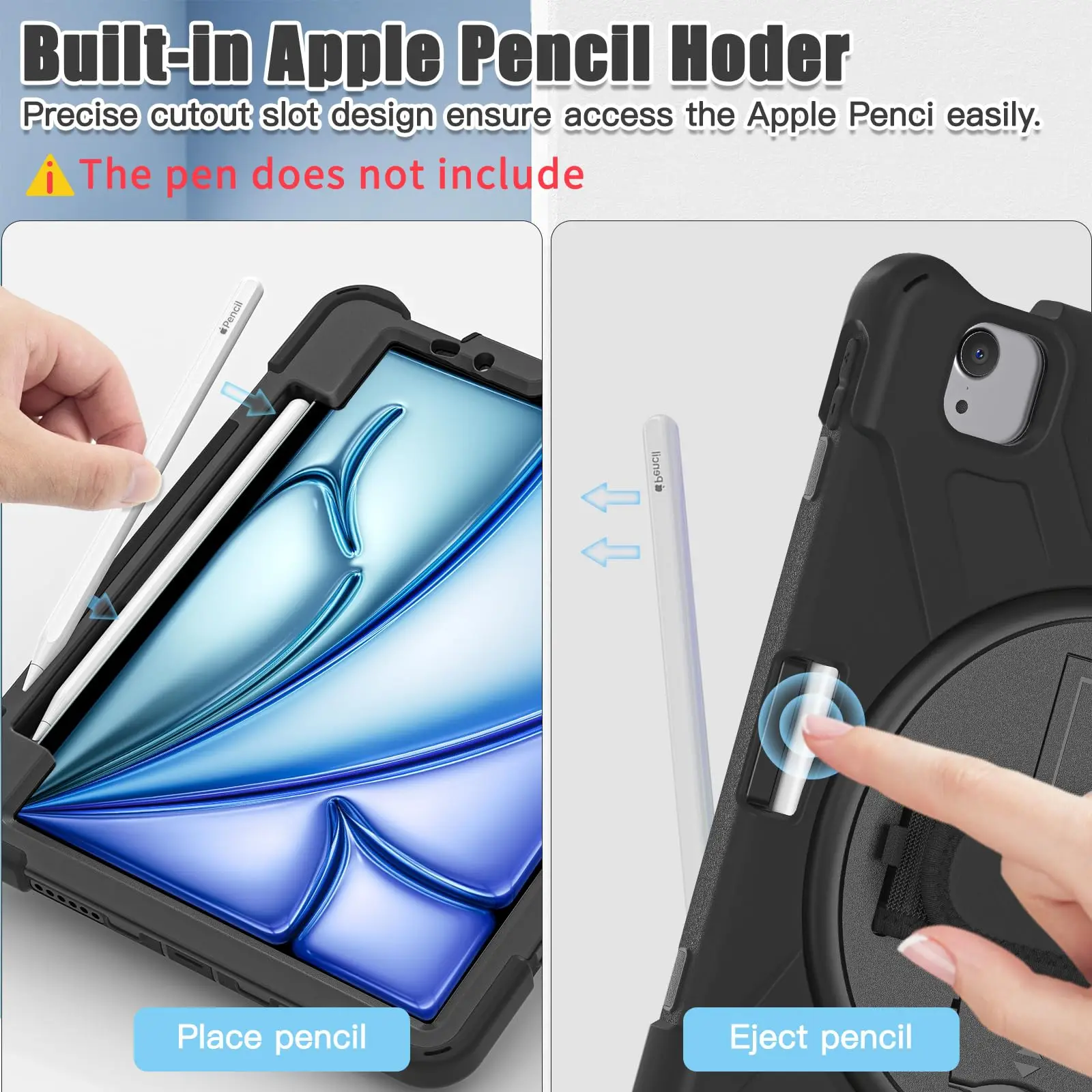 Imagem -06 - Robusto para Ipad Air Anti-queda com Suporte Giratório Hand Strap Cover 6ª Geração 10.9 2023 ° ° 11 2024 ° Case