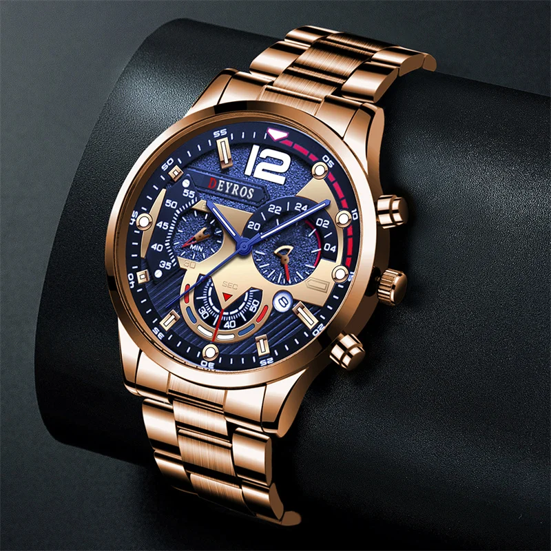 2022 Fashion Heren Horloges Luxe Rvs Quartz Horloge Kalender Lichtgevende Klok Mannen Business Casual Lederen Horloge