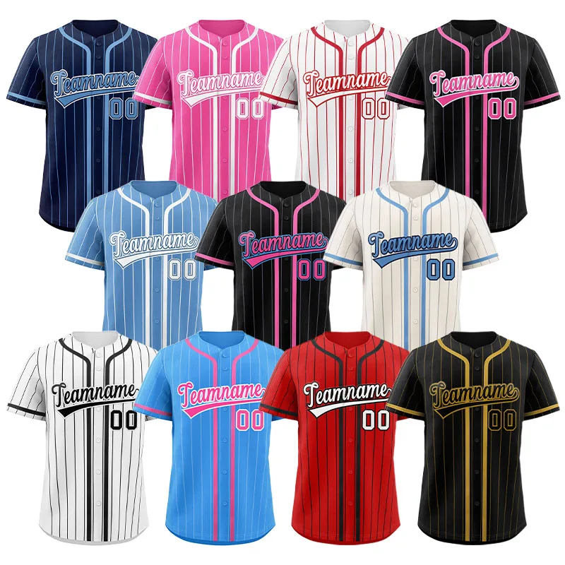 

Unisex Hip Hop Button Down Digital Printed Men's Baseball Shirt Striped Letters Number Custom Baseball Jersey Uniform